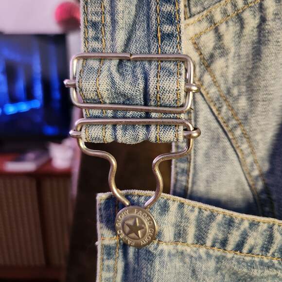 Vtg Faded Glory Authentic Wear Women's Med Denim Overall Jumper Mini Dress - Picture 5 of 8